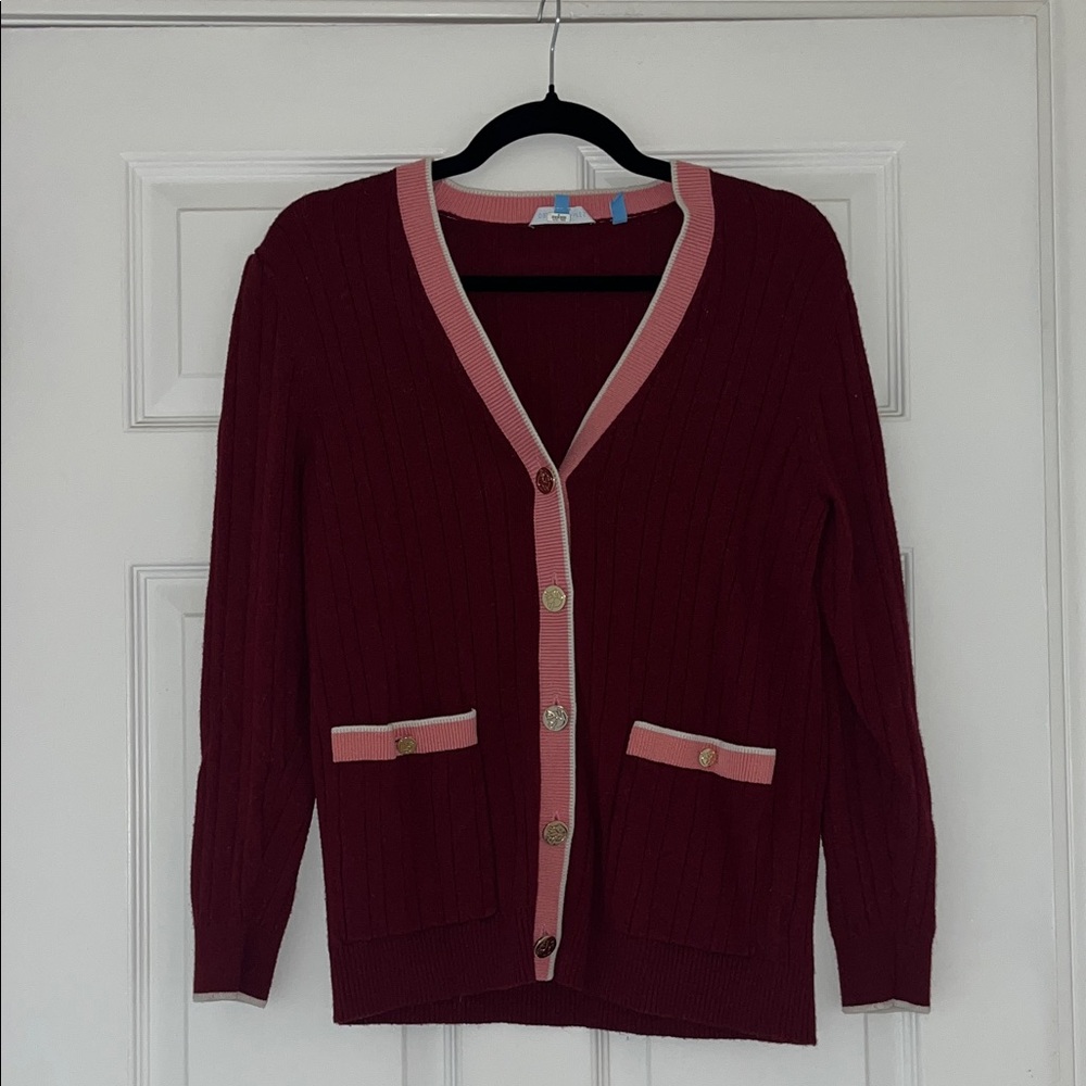 Draper James Burgundy and Pink Cardigan